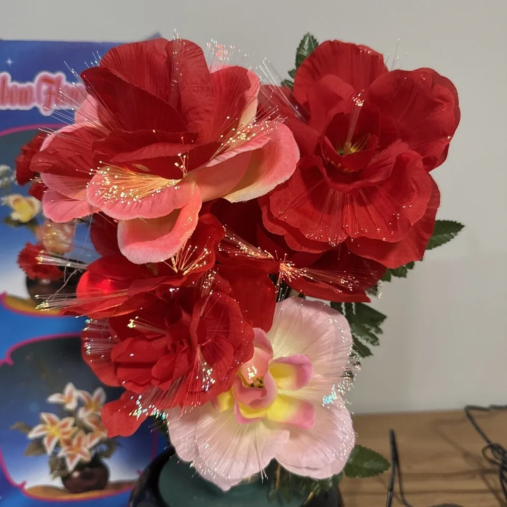Vintage Fiber Optic Rainbow Flower Lamp Color Changing Bouquet with Vase